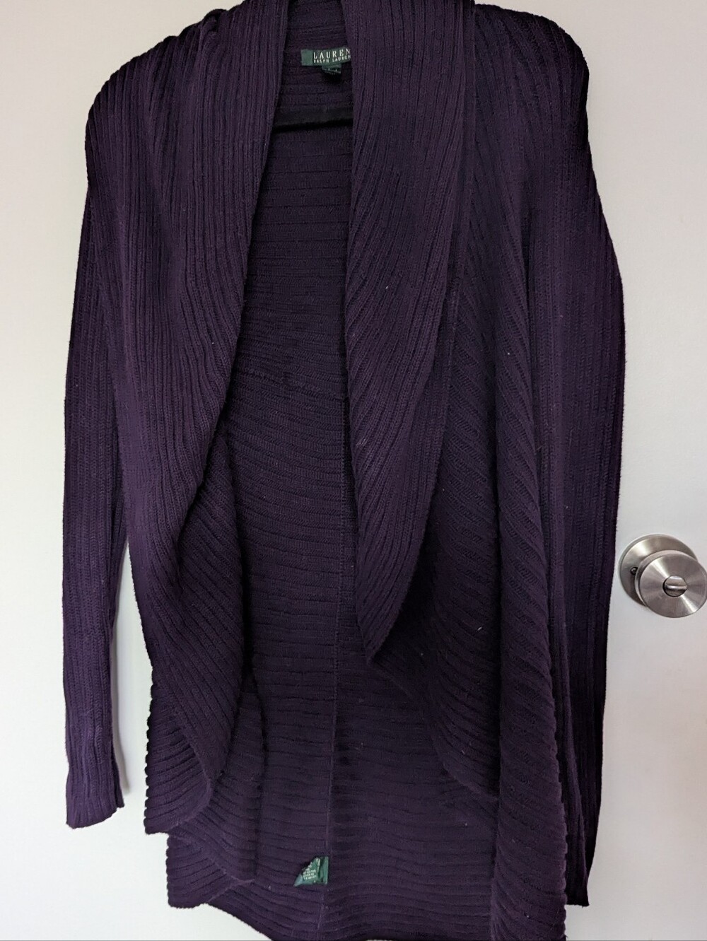 Lauren Ralph Lauren Plum Ribbed Draped Open-Front Cardigan